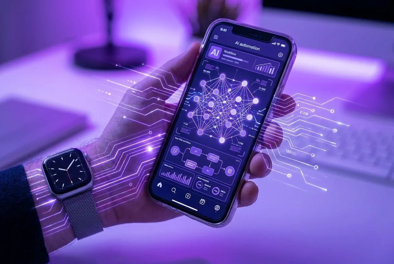 AI automation interface with workflow visualization