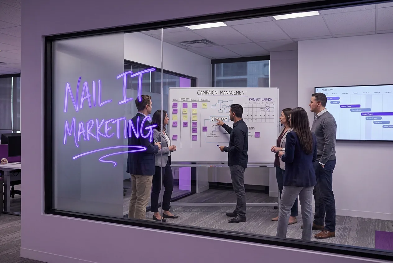 Marketing campaign planning board with strategy notes