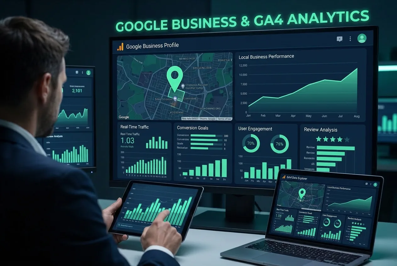 Google Analytics dashboard with growing performance charts